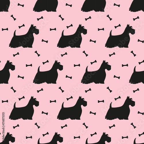 Canvas Print Seamless pattern with white silhouettes of terriers