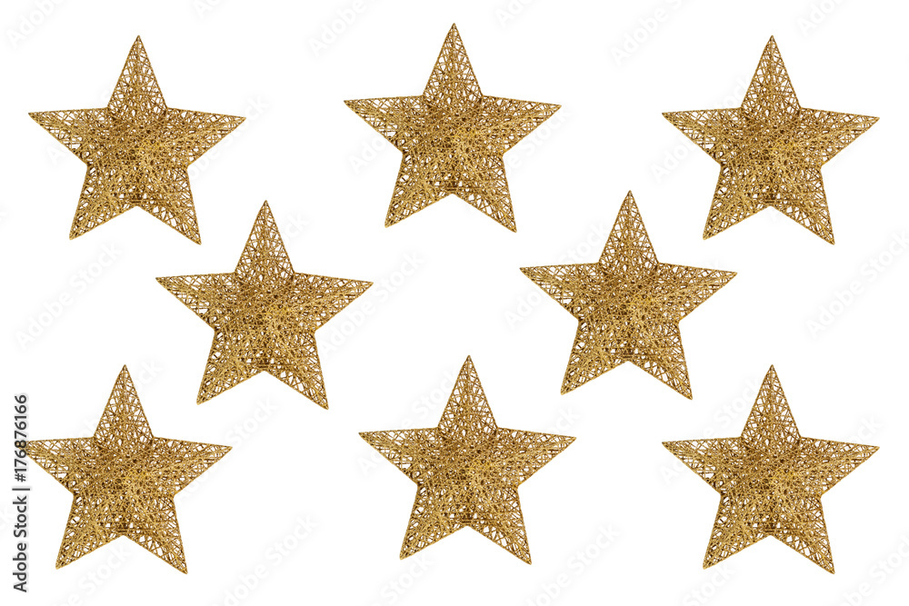Estrellas doradas de Navidad sobre fondo blanco aislado Estrellas doradas de Navidad sobre fondo blanco aislado