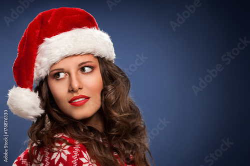 Christmas Santa hat on woman