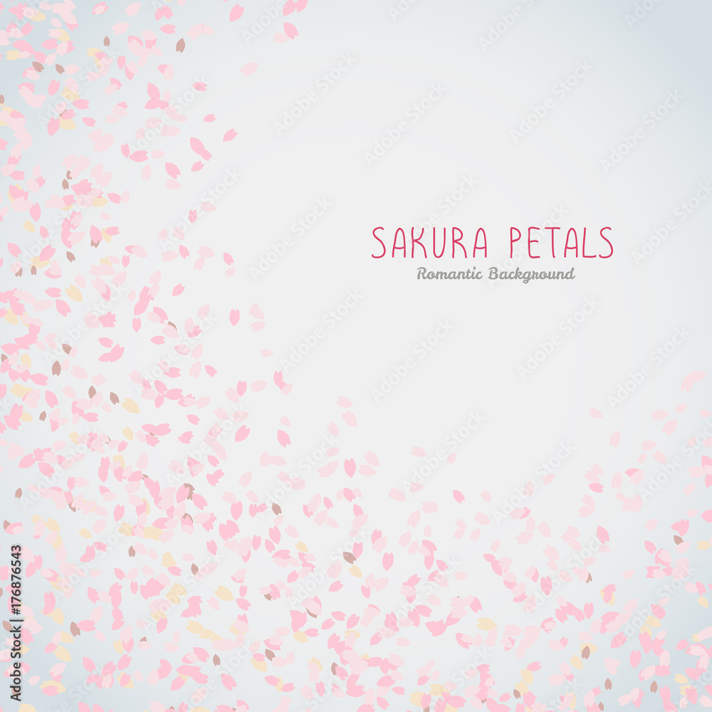 Simple romantic frame for text. Sakura petals. Spring flyer. Blooming cherry blossom petals. Hanami. Japanese Culture. Scatter. Warm colors. Spring is coming.