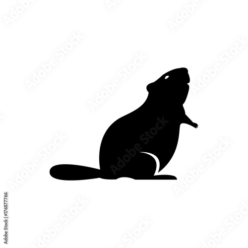 Vector beaver silhouette view side for retro logos, emblems, badges, labels template vintage design element. Isolated on white background photo