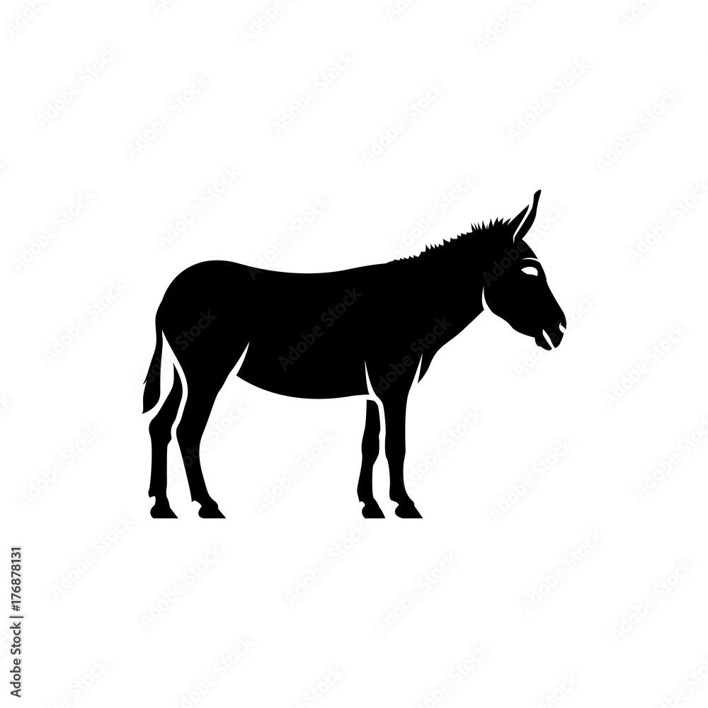 Vector donkey silhouette view side for retro logos, emblems, badges, labels template vintage design element. Isolated on white background Vector donkey silhouette view side for retro logos, emblems, badges, labels template vintage design element. Isolated on white background