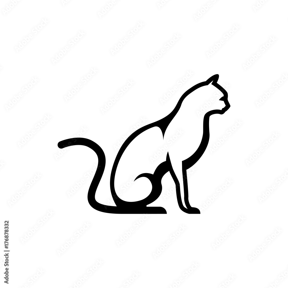 Vector cat silhouette view side for retro logos, emblems, badges, labels template vintage design element. Isolated on white background