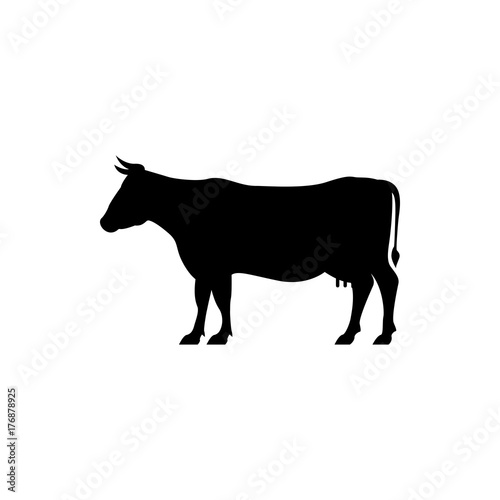 Vector cow silhouette view side for retro logos  emblems  badges  labels template vintage design element. Isolated on white background