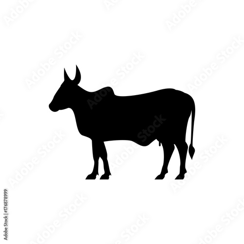 Vector indian cow silhouette view side for retro logos  emblems  badges  labels template vintage design element. Isolated on white background