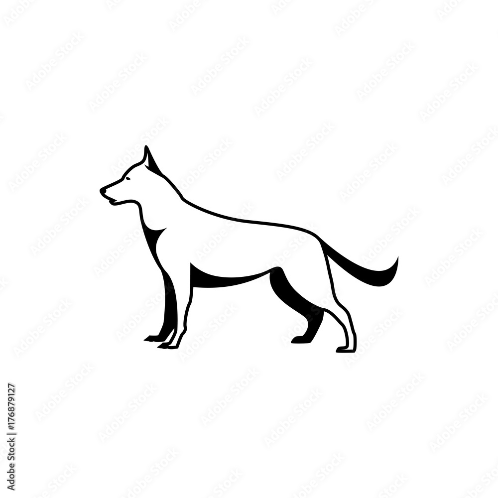 Vector dog silhouette view side for retro logos, emblems, badges, labels template vintage design element. Isolated on white background
