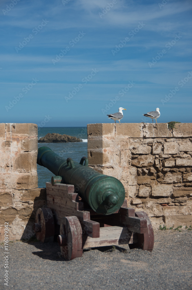 Canon in Sqala du Port ( Northern Scala ), a defensive tower at the fishing port of Essaouira, Morocco