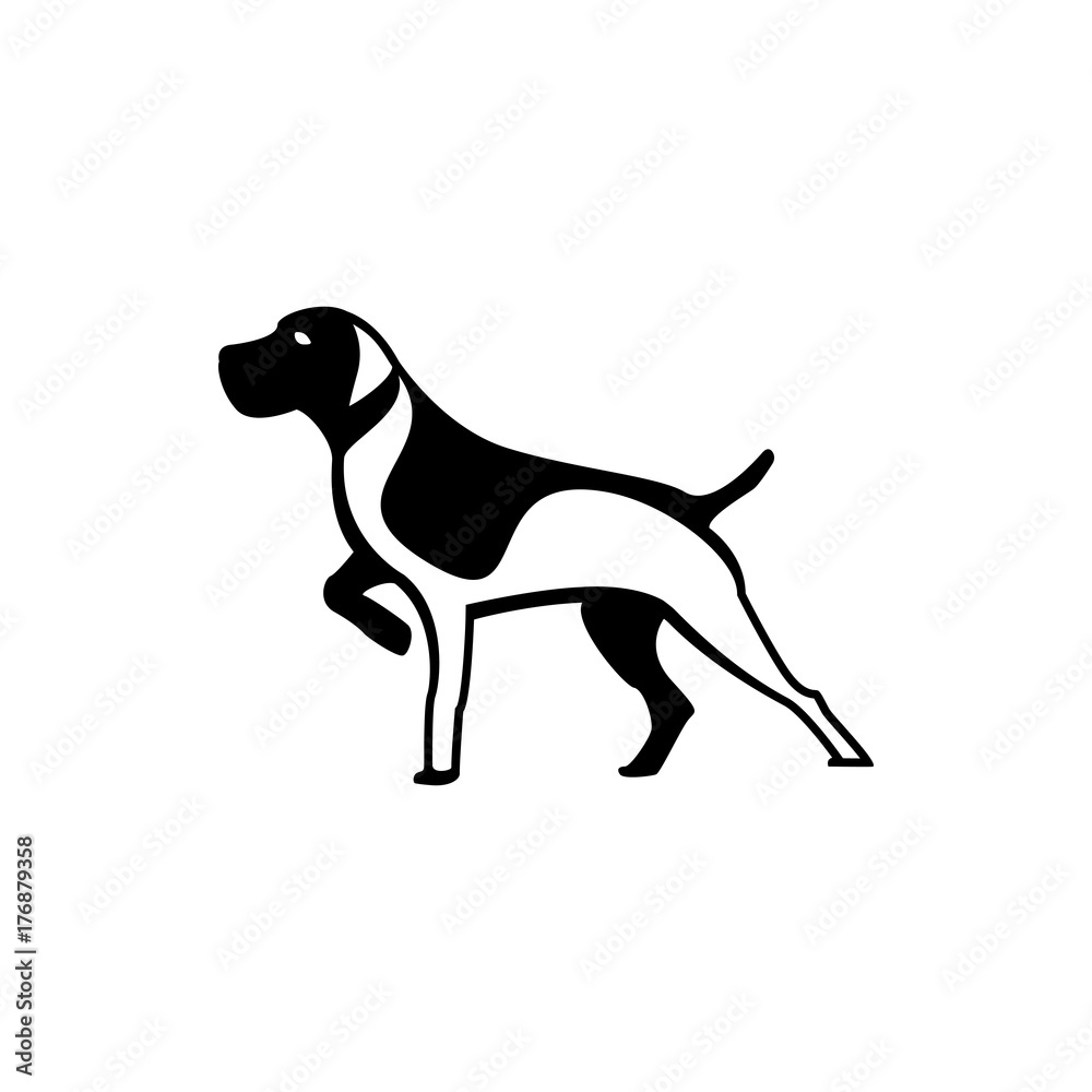 Vector dog silhouette view side for retro logos, emblems, badges, labels template vintage design element. Isolated on white background Vector dog silhouette view side for retro logos, emblems, badges, labels template vintage design element. Isolated on white background