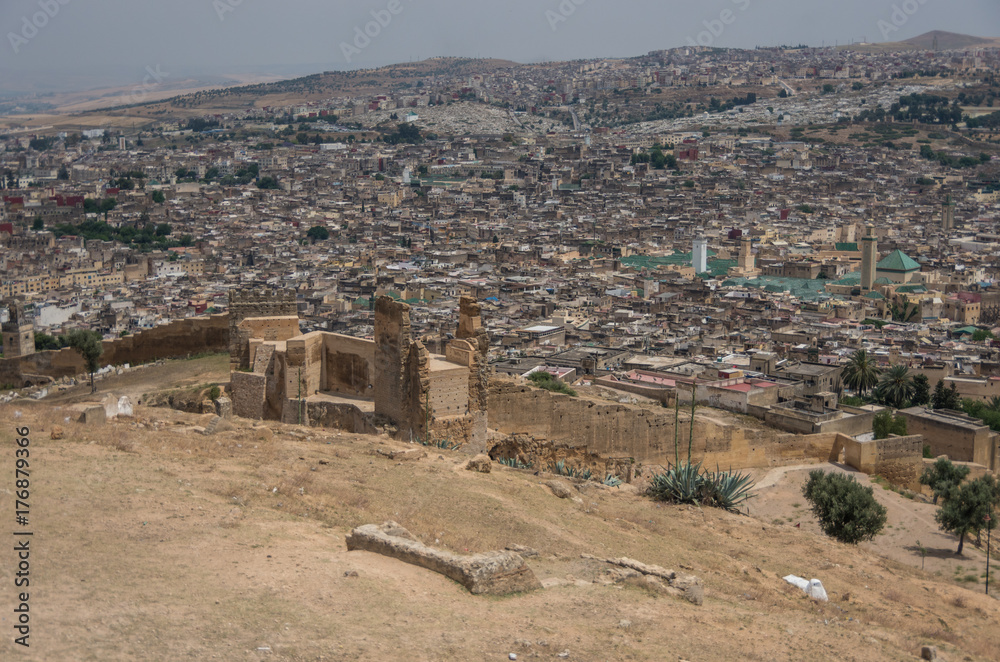 Panorama of the Fes (Fez) medina old town - one of the ancient Imperial cities in Morocco