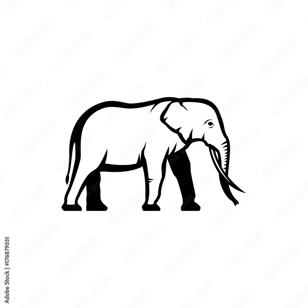 Obraz premium Vector elephant silhouette view side for retro logos, emblems, badges, labels template vintage design element. Isolated on white background