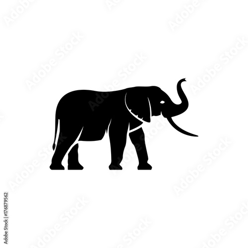 Vector elephant silhouette view side for retro logos, emblems, badges, labels template vintage design element. Isolated on white background