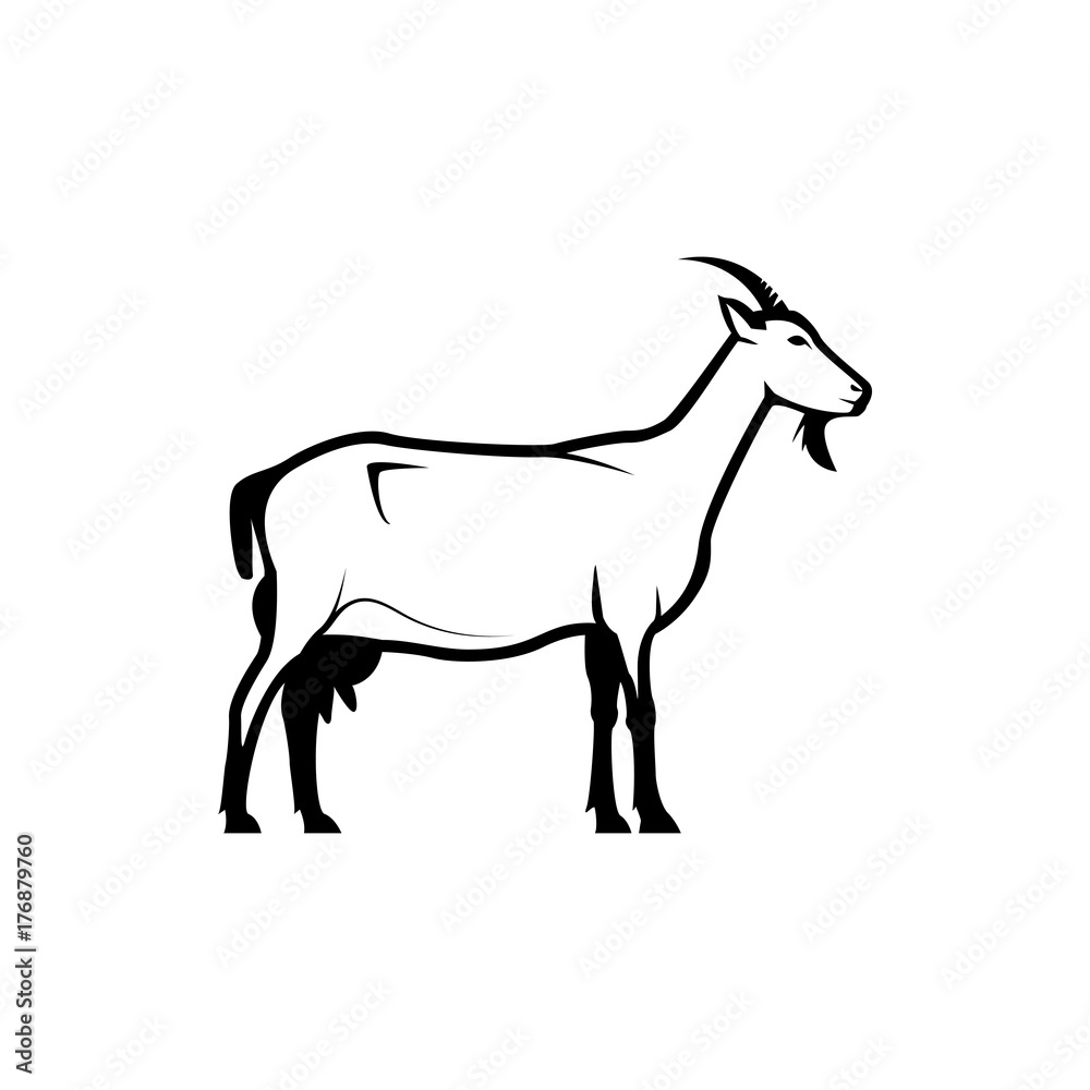 Vector goat silhouette view side for retro logos, emblems, badges, labels template vintage design element. Isolated on white background