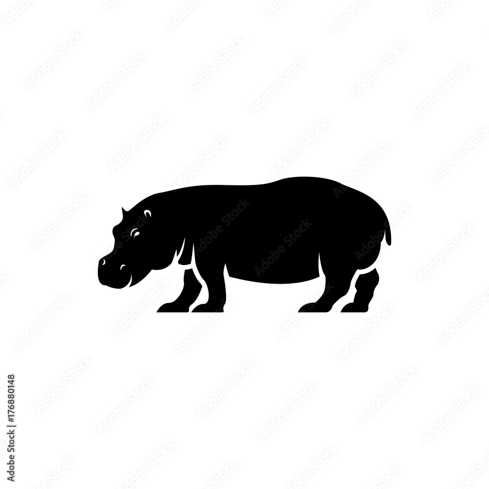 Vector hippo silhouette view side for retro logos, emblems, badges, labels template vintage design element. Isolated on white background Vector hippo silhouette view side for retro logos, emblems, badges, labels template vintage design element. Isolated on white background