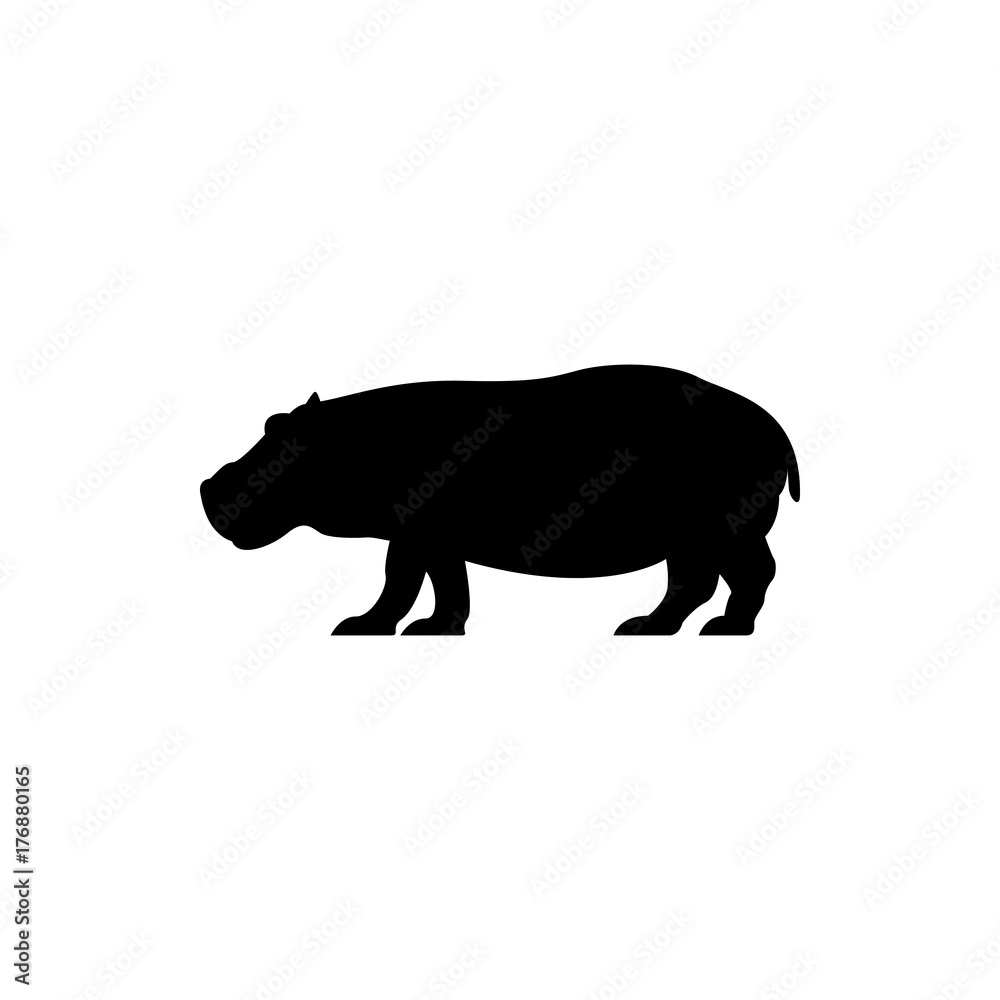 Vector hippo silhouette view side for retro logos, emblems, badges, labels template vintage design element. Isolated on white background