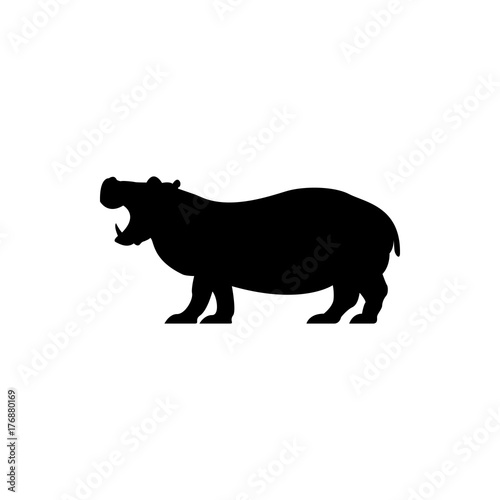 Vector hippo silhouette view side for retro logos, emblems, badges, labels template vintage design element. Isolated on white background