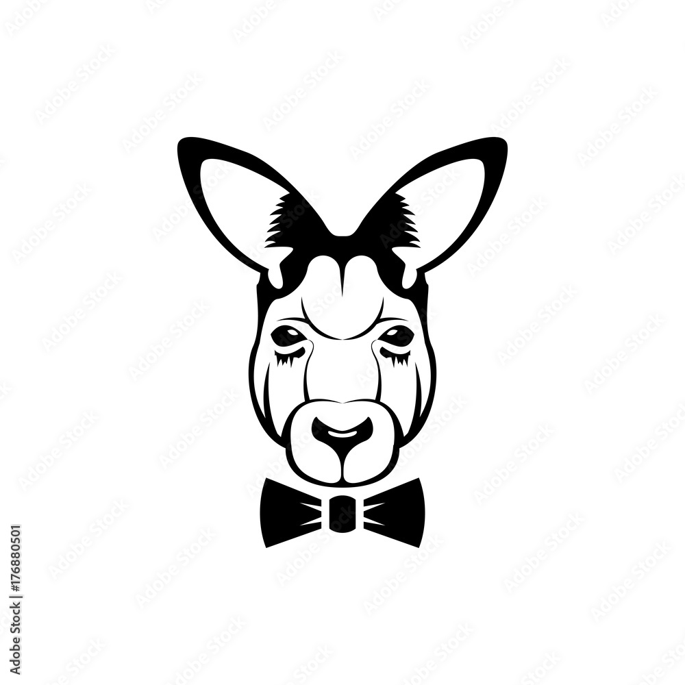 Vector kangaroo head, face  for retro hipster logos, emblems, badges, labels template and t-shirt vintage design element. Isolated on white background