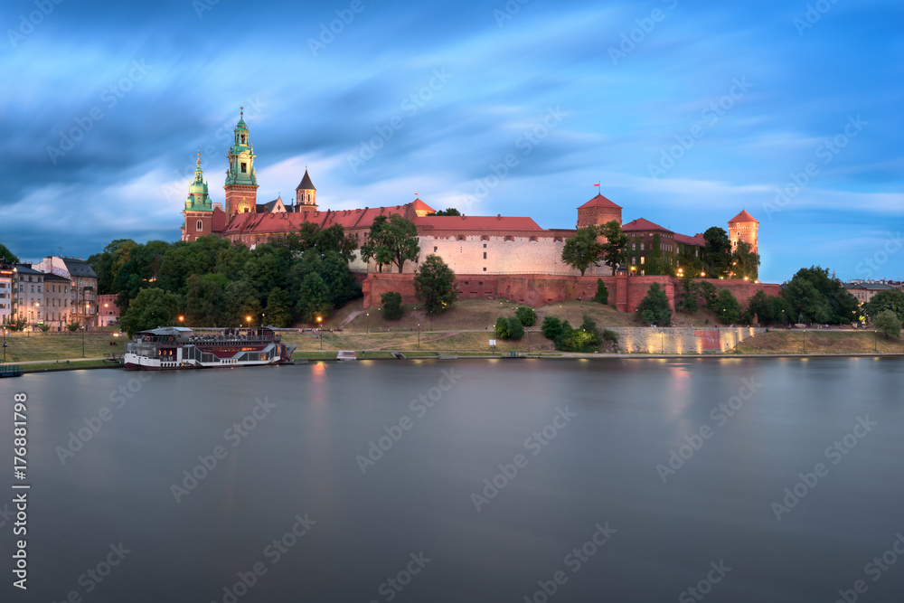 The Wawel Castle and Wisla River in the Evening, Krakow, Poland