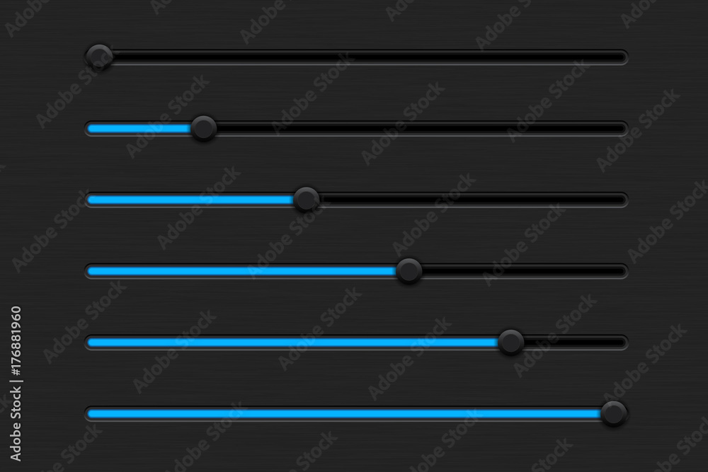 Slider bar. Black interface control panel with blue color Slider bar. Black interface control panel with blue color