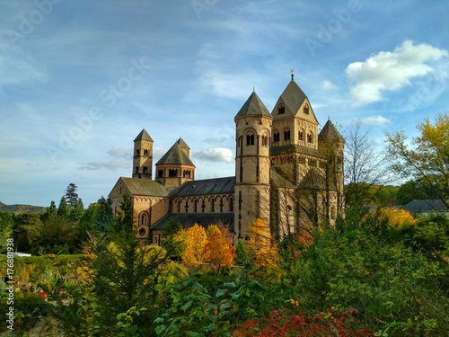 Old medieval benedictine Abbey in Maria Laach, Germany, first founded in 1093 - front view photo