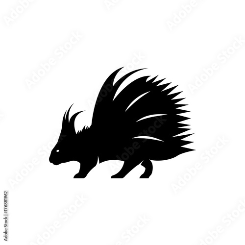 Vector porcupine silhouette view side for retro logos, emblems, badges, labels template vintage design element. Isolated on white background