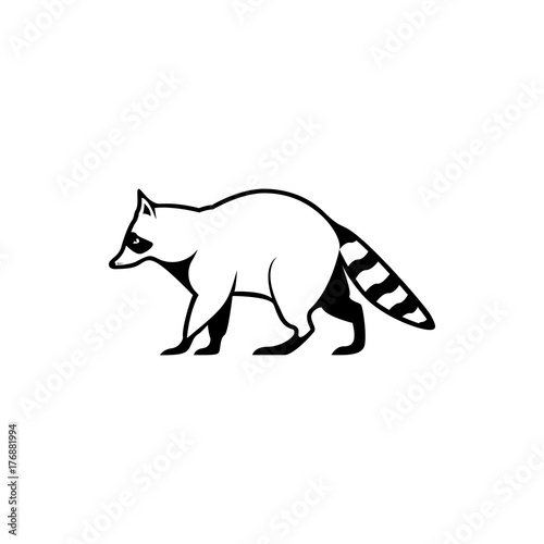 Vector raccoon silhouette view side for retro logos, emblems, badges, labels template vintage design element. Isolated on white background