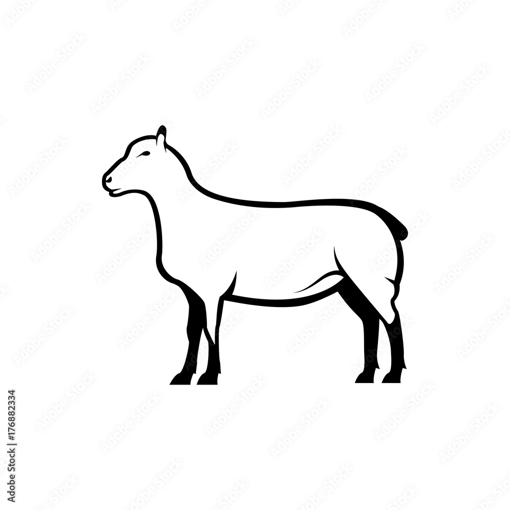 Vector sheep silhouette view side for retro logos, emblems, badges, labels template vintage design element. Isolated on white background