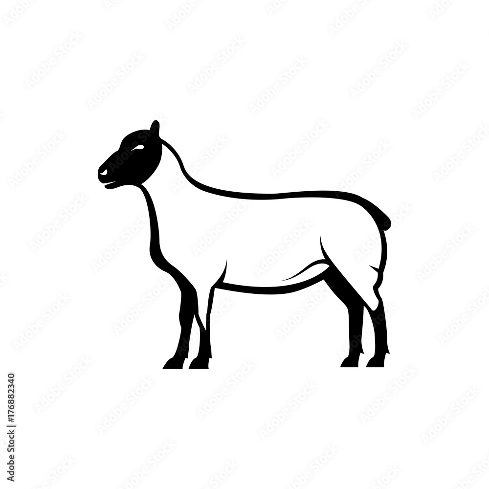 Vector sheep silhouette view side for retro logos, emblems, badges, labels template vintage design element. Isolated on white background