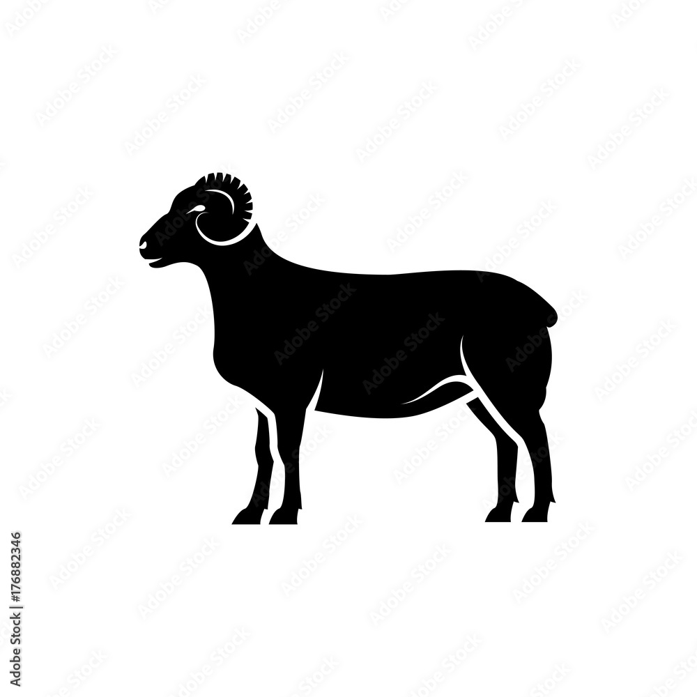 Vector ram silhouette view side for retro logos, emblems, badges, labels template vintage design element. Isolated on white background Vector ram silhouette view side for retro logos, emblems, badges, labels template vintage design element. Isolated on white background