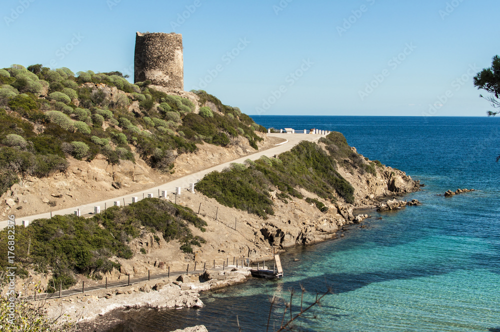 Beautiful nature and medieval tower of Asinara Island