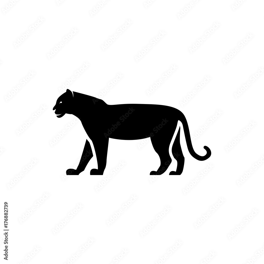 Vector tiger silhouette view side for retro logos, emblems, badges, labels template vintage design element. Isolated on white background