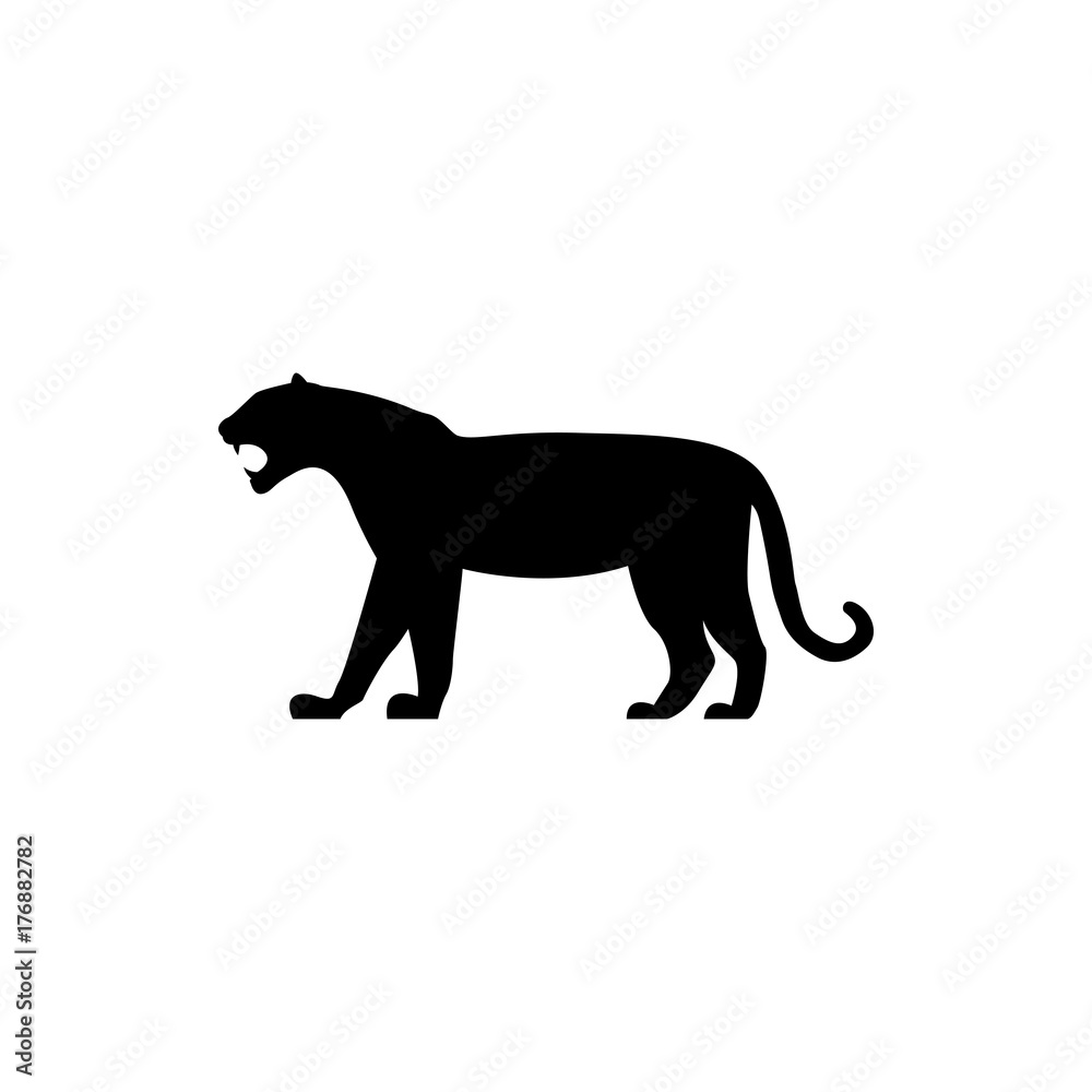 Vector tiger silhouette view side for retro logos, emblems, badges, labels template vintage design element. Isolated on white background