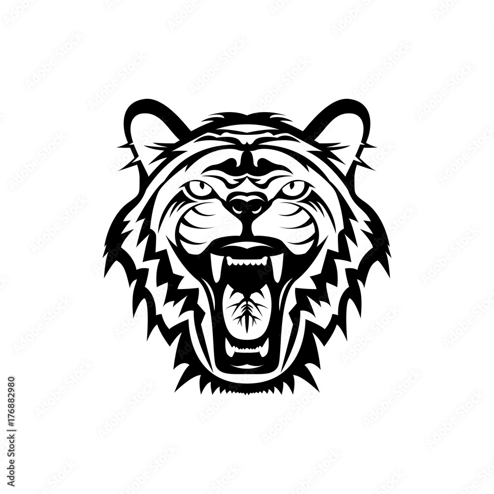 Vector tiger head, face  for retro logos, emblems, badges, labels template and t-shirt vintage design element. Isolated on white background