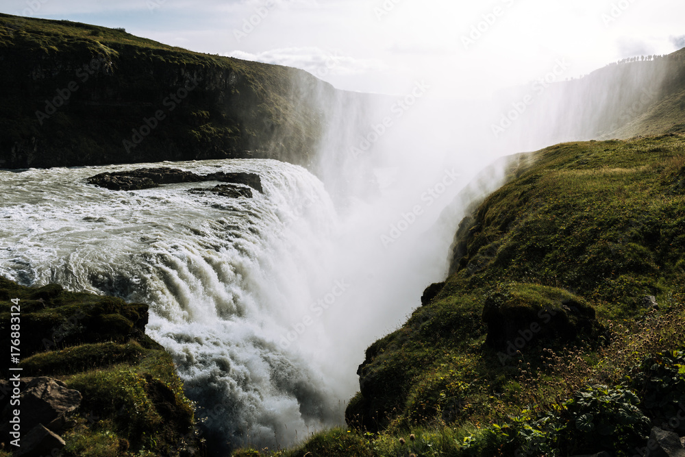 Scenic view of Gullfoss waterfall in Iceland Scenic view of Gullfoss waterfall in Iceland