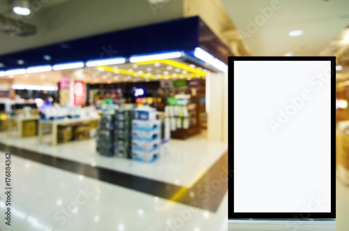 blank advertising billboard or showcase light box with copy space for your text message or media and content in department store shopping mall, sale, commercial, marketing and advertising concept