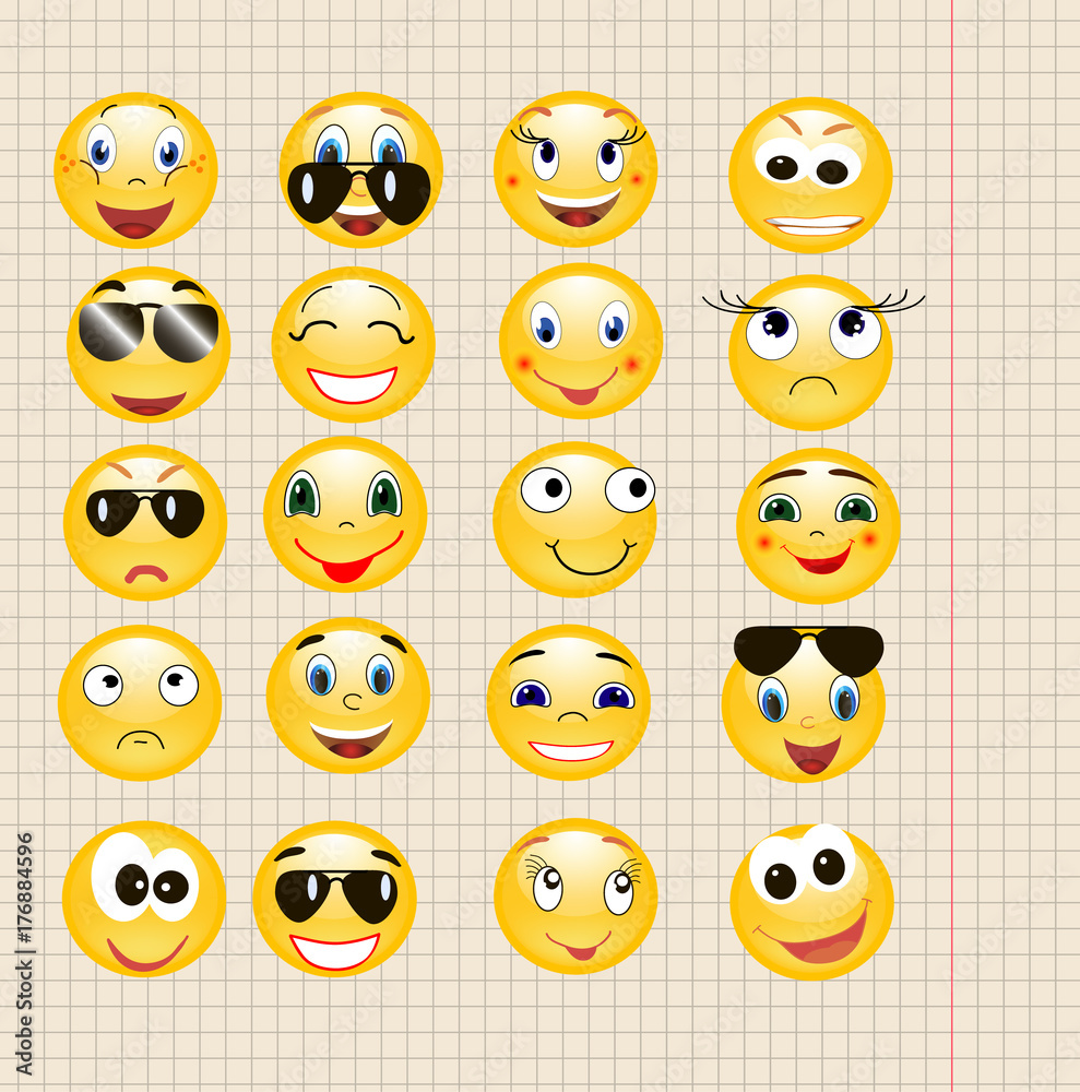 on the background of a sheet of paper smiley yellow, collection on the background of a sheet of paper smiley yellow, collection