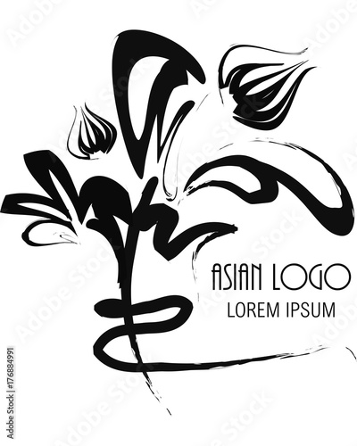 Asian logo in black and white for florist or beauty salon