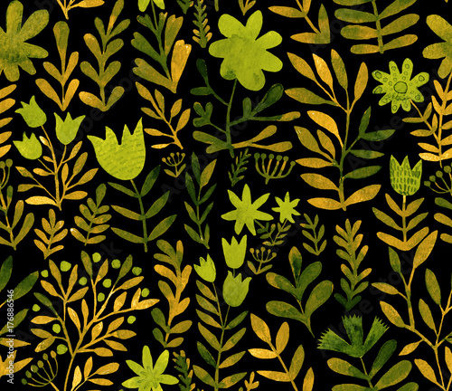 Watercolor floral seamless pattern. Handdrawn botanical backdrop