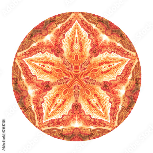 Colorful watercolor mandala. Oriental vintage round pattern. Hand drawn abstract background. Mystic ottoman motif. Invitation, t-shirt print, wedding card. Tattoo element