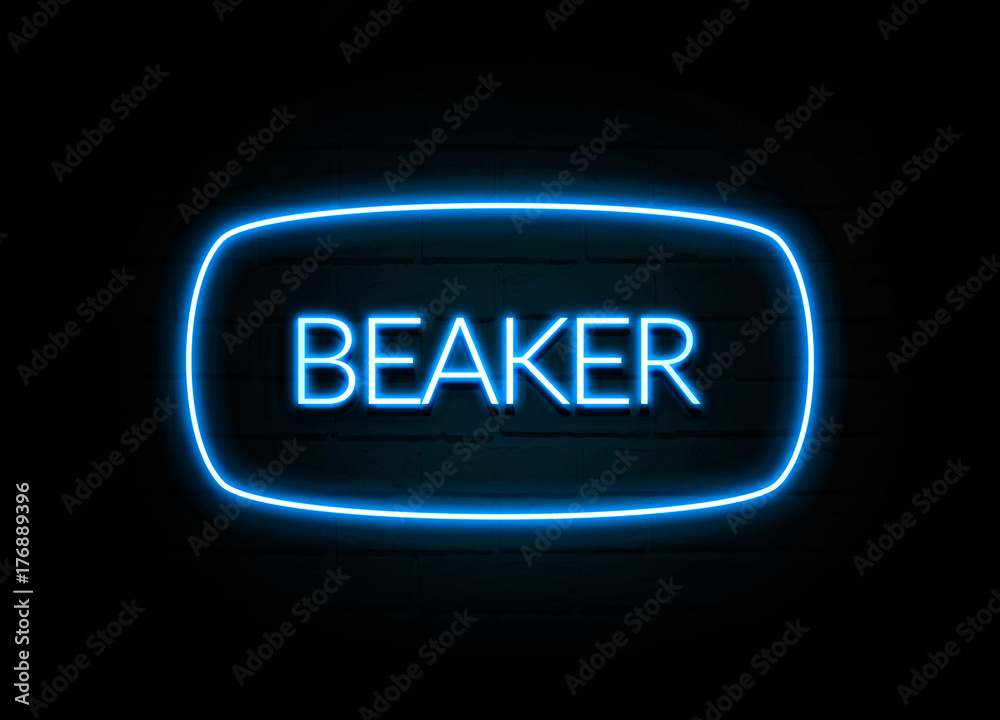 Beaker - colorful Neon Sign on brickwall Beaker - colorful Neon Sign on brickwall