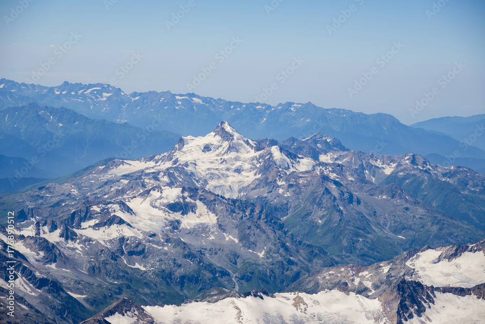 View from the peak of Mt. Elbrus,  Greater Caucasus Mountain Range.