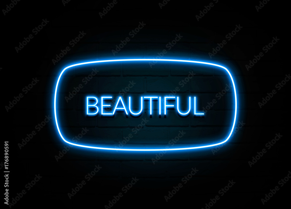 Beautiful - colorful Neon Sign on brickwall Beautiful - colorful Neon Sign on brickwall