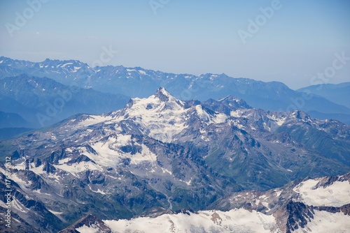 View from the peak of Mt. Elbrus, Greater Caucasus Mountain Range.
