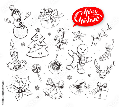Hand drawn collection of Christmas objects