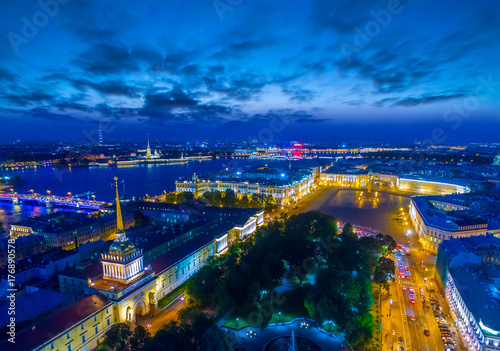 Russia. Night St. Petersburg. Palace Square. Petersburg from the heights.