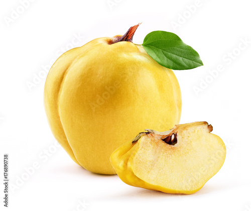 fresh yellow quince with slice  isolated white background