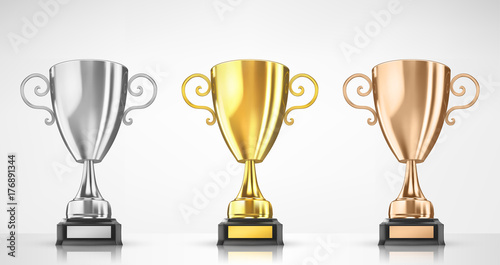 golden silver and bronze cup isolated on white