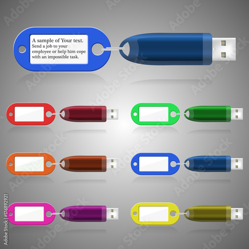 Electronic digital signature. USB flash drive. The information carrier. A set of six colors. Vector image.
