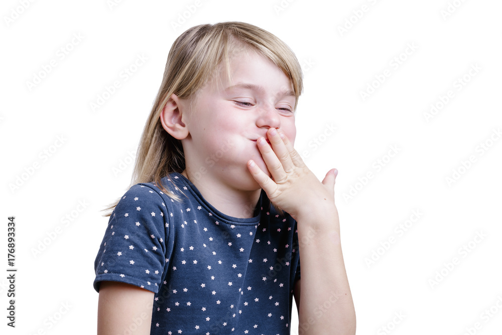 What a surprise! 7-years olg girl trying to hold back laugher.