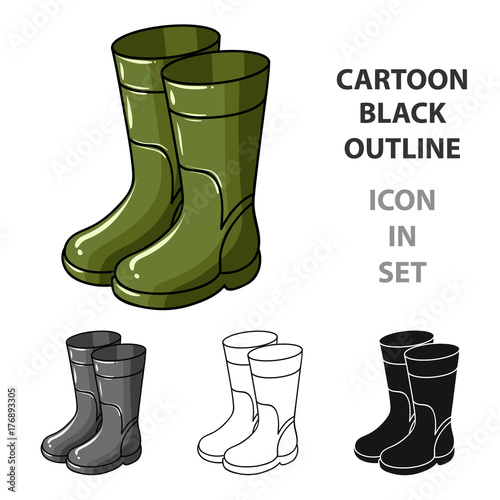 Rubber boots icon in cartoon style isolated on white background. Fishing symbol stock vector illustration.