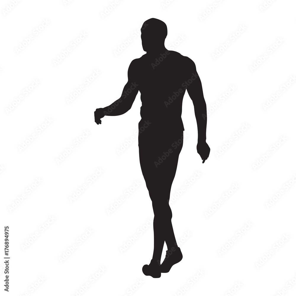 Man walking, young athlete, isolated vector silhouette Man walking, young athlete, isolated vector silhouette